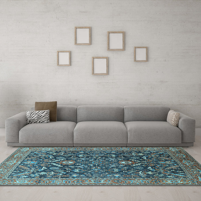 Machine Washable Oriental Light Blue Industrial Rug in a Living Room, wshurb1143lblu