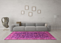 Machine Washable Oriental Pink Industrial Rug in a Living Room, wshurb1143pnk
