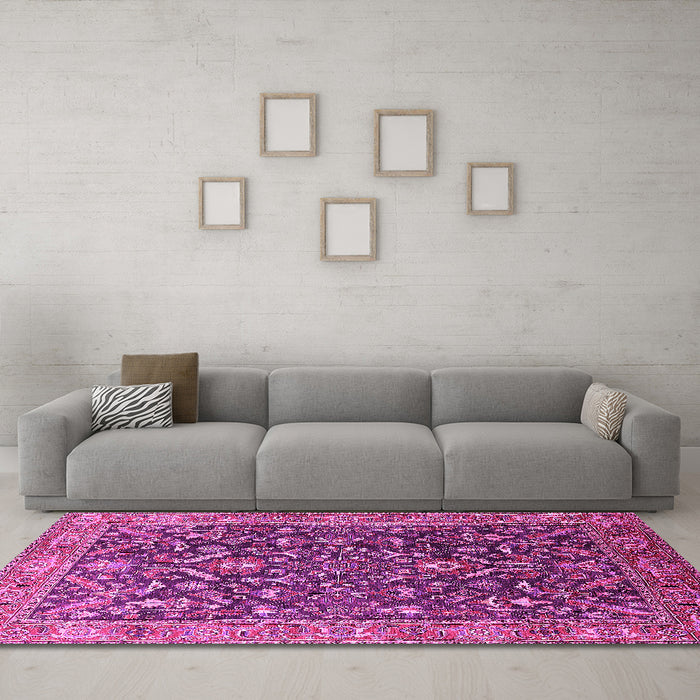Machine Washable Oriental Pink Industrial Rug in a Living Room, wshurb1143pnk