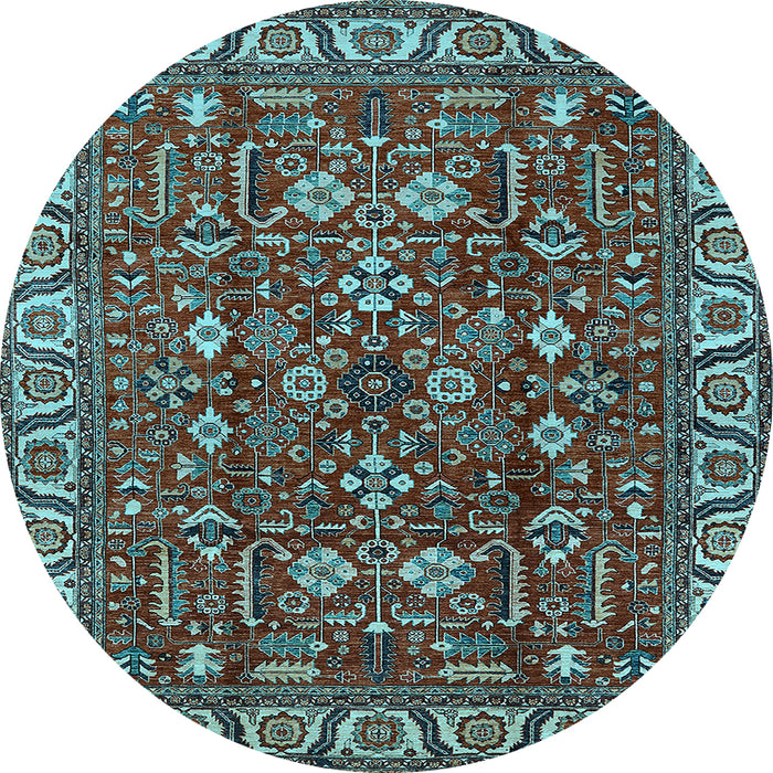 Round Machine Washable Oriental Light Blue Industrial Rug, wshurb1144lblu