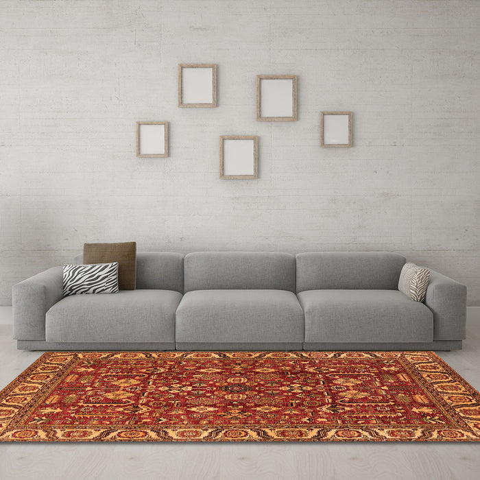 Machine Washable Oriental Orange Industrial Area Rugs in a Living Room, wshurb1144org