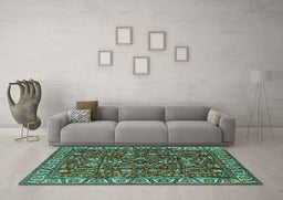 Machine Washable Oriental Turquoise Industrial Area Rugs in a Living Room,, wshurb1144turq
