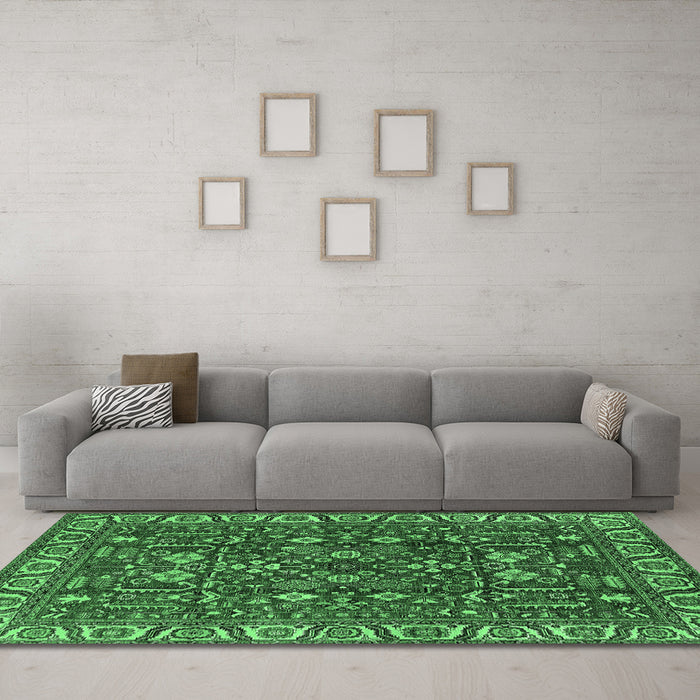 Machine Washable Oriental Emerald Green Industrial Area Rugs in a Living Room,, wshurb1144emgrn