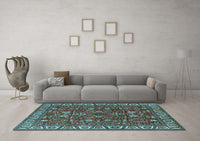 Machine Washable Oriental Light Blue Industrial Rug, wshurb1144lblu