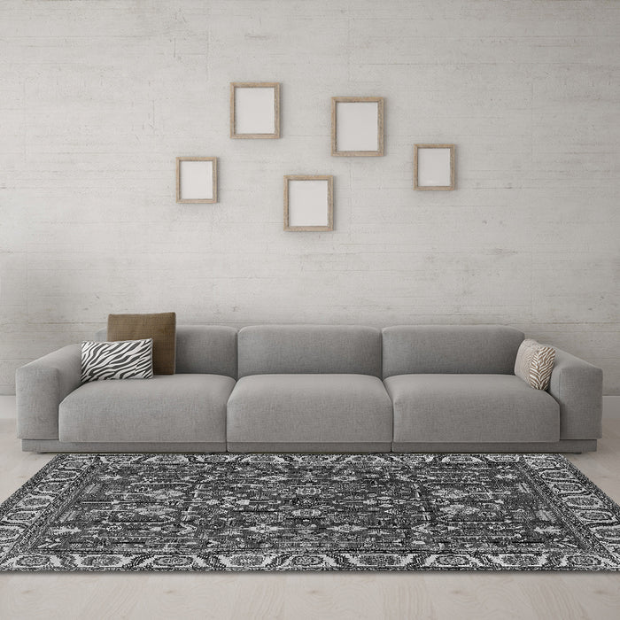 Machine Washable Oriental Gray Industrial Rug in a Living Room,, wshurb1144gry