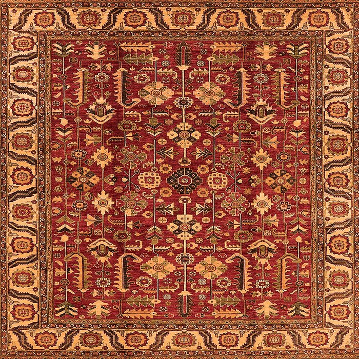 Square Machine Washable Oriental Orange Industrial Area Rugs, wshurb1144org