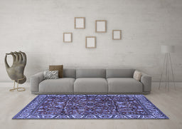 Machine Washable Oriental Blue Industrial Rug in a Living Room, wshurb1144blu