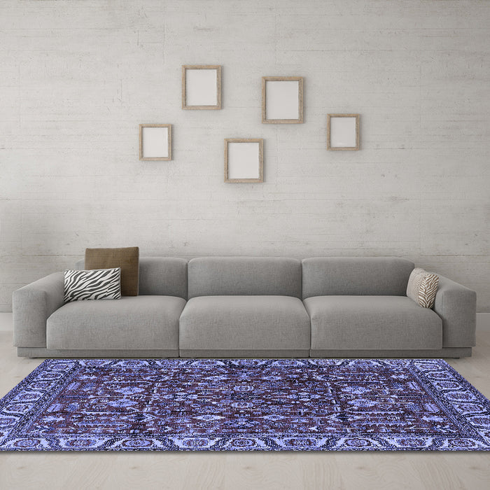 Machine Washable Oriental Blue Industrial Rug in a Living Room, wshurb1144blu