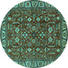 Round Machine Washable Oriental Turquoise Industrial Area Rugs, wshurb1144turq