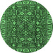 Round Machine Washable Oriental Emerald Green Industrial Area Rugs, wshurb1144emgrn