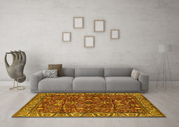 Machine Washable Oriental Yellow Industrial Rug in a Living Room, wshurb1144yw