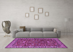 Machine Washable Oriental Purple Industrial Area Rugs in a Living Room, wshurb1144pur