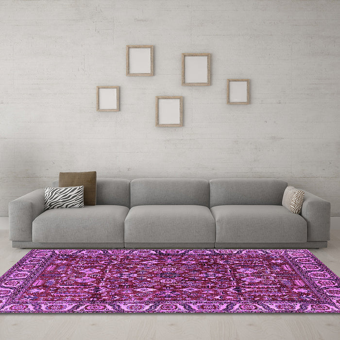 Machine Washable Oriental Purple Industrial Area Rugs in a Living Room, wshurb1144pur