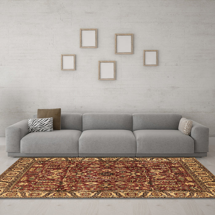 Machine Washable Oriental Brown Industrial Rug in a Living Room,, wshurb1144brn