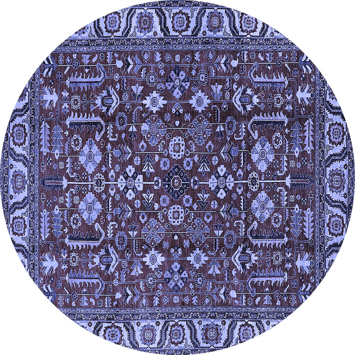 Round Machine Washable Oriental Blue Industrial Rug, wshurb1144blu