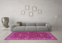 Machine Washable Oriental Pink Industrial Rug in a Living Room, wshurb1144pnk