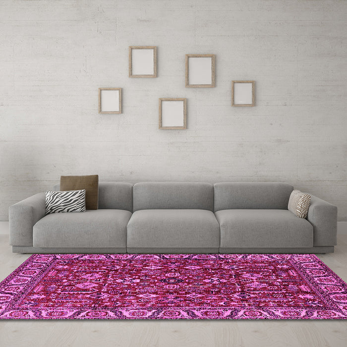 Machine Washable Oriental Pink Industrial Rug in a Living Room, wshurb1144pnk