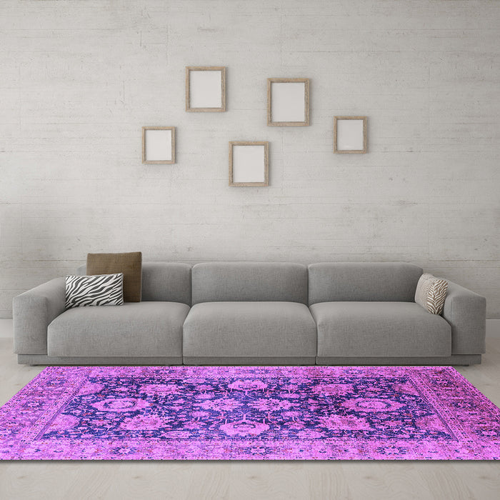 Machine Washable Oriental Purple Industrial Area Rugs in a Living Room, wshurb1145pur