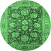 Round Machine Washable Oriental Emerald Green Industrial Area Rugs, wshurb1145emgrn