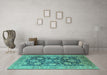 Machine Washable Oriental Turquoise Industrial Area Rugs in a Living Room,, wshurb1145turq