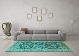Machine Washable Oriental Turquoise Industrial Area Rugs in a Living Room,, wshurb1145turq