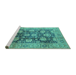 Sideview of Machine Washable Oriental Turquoise Industrial Area Rugs, wshurb1145turq