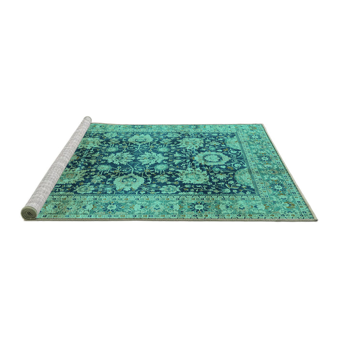 Sideview of Machine Washable Oriental Turquoise Industrial Area Rugs, wshurb1145turq