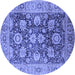 Round Machine Washable Oriental Blue Industrial Rug, wshurb1145blu