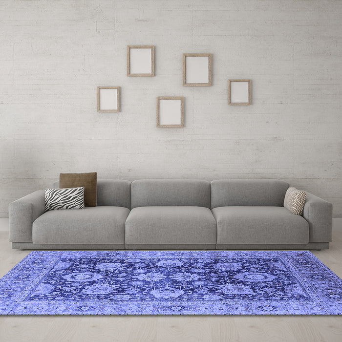Machine Washable Oriental Blue Industrial Rug in a Living Room, wshurb1145blu
