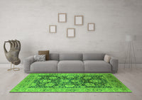 Machine Washable Oriental Green Industrial Rug, wshurb1145grn