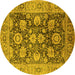 Round Machine Washable Oriental Yellow Industrial Rug, wshurb1145yw