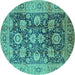 Round Machine Washable Oriental Turquoise Industrial Area Rugs, wshurb1145turq