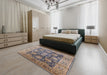 Mid-Century Modern Carbon Gray Oriental Rug in a Bedroom, urb1145