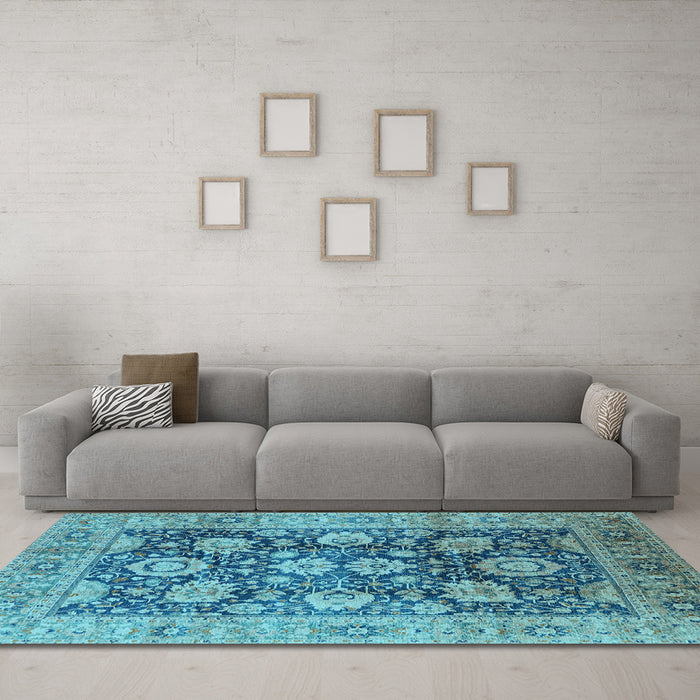 Machine Washable Oriental Light Blue Industrial Rug in a Living Room, wshurb1145lblu