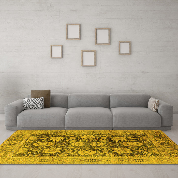 Machine Washable Oriental Yellow Industrial Rug in a Living Room, wshurb1145yw