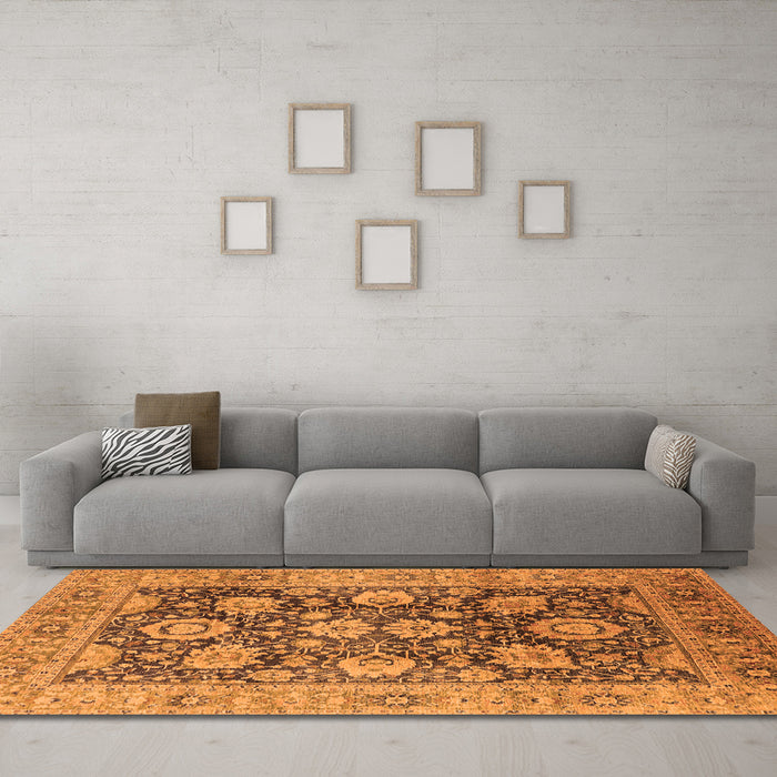 Machine Washable Oriental Orange Industrial Area Rugs in a Living Room, wshurb1145org