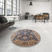 Round Mid-Century Modern Carbon Gray Oriental Rug in a Office, urb1145