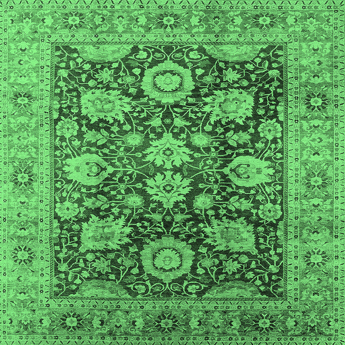 Square Machine Washable Oriental Emerald Green Industrial Area Rugs, wshurb1145emgrn