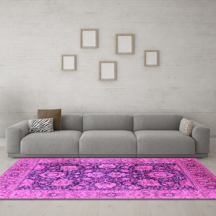 Machine Washable Oriental Pink Industrial Rug in a Living Room, wshurb1145pnk