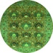 Round Machine Washable Oriental Green Industrial Area Rugs, wshurb1146grn