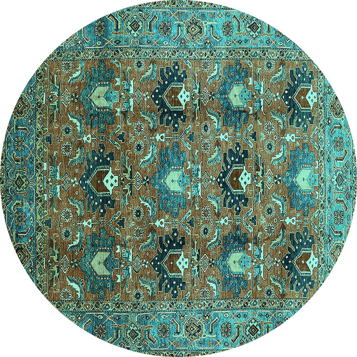 Round Machine Washable Oriental Turquoise Industrial Area Rugs, wshurb1146turq