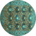 Round Machine Washable Oriental Turquoise Industrial Area Rugs, wshurb1146turq