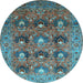 Round Machine Washable Oriental Light Blue Industrial Rug, wshurb1146lblu