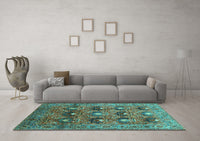 Machine Washable Oriental Turquoise Industrial Rug, wshurb1146turq