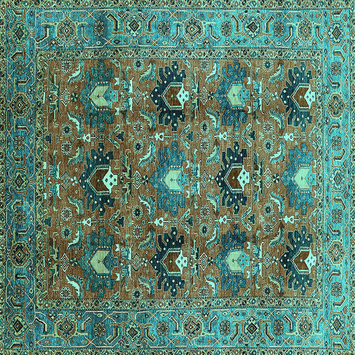 Square Machine Washable Oriental Turquoise Industrial Area Rugs, wshurb1146turq