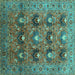 Square Machine Washable Oriental Turquoise Industrial Area Rugs, wshurb1146turq