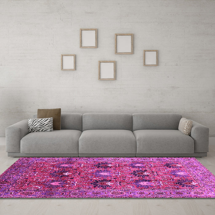 Machine Washable Oriental Pink Industrial Rug in a Living Room, wshurb1146pnk