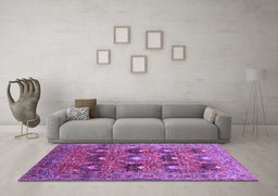 Machine Washable Oriental Purple Industrial Area Rugs in a Living Room, wshurb1146pur