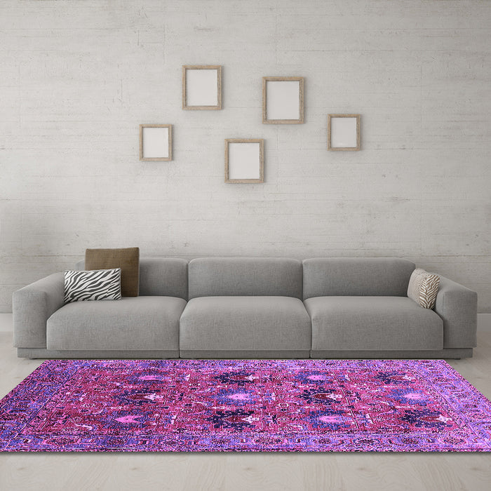Machine Washable Oriental Purple Industrial Area Rugs in a Living Room, wshurb1146pur