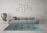 Machine Washable Oriental Light Blue Industrial Rug, wshurb1146lblu